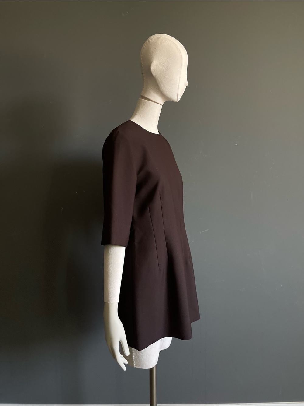 Zara Chocolate Brown Architectural A-Line Mini Shift Dress Pockets Women’s Large - Picture 4 of 9